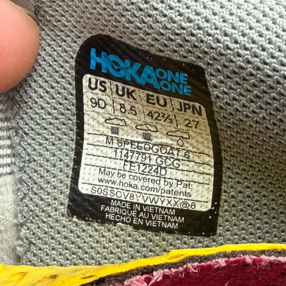 Hoka Speedgoat 6 Trail Running Shoes Men's Size 9 Gray Athletic Outdoor Sneakers